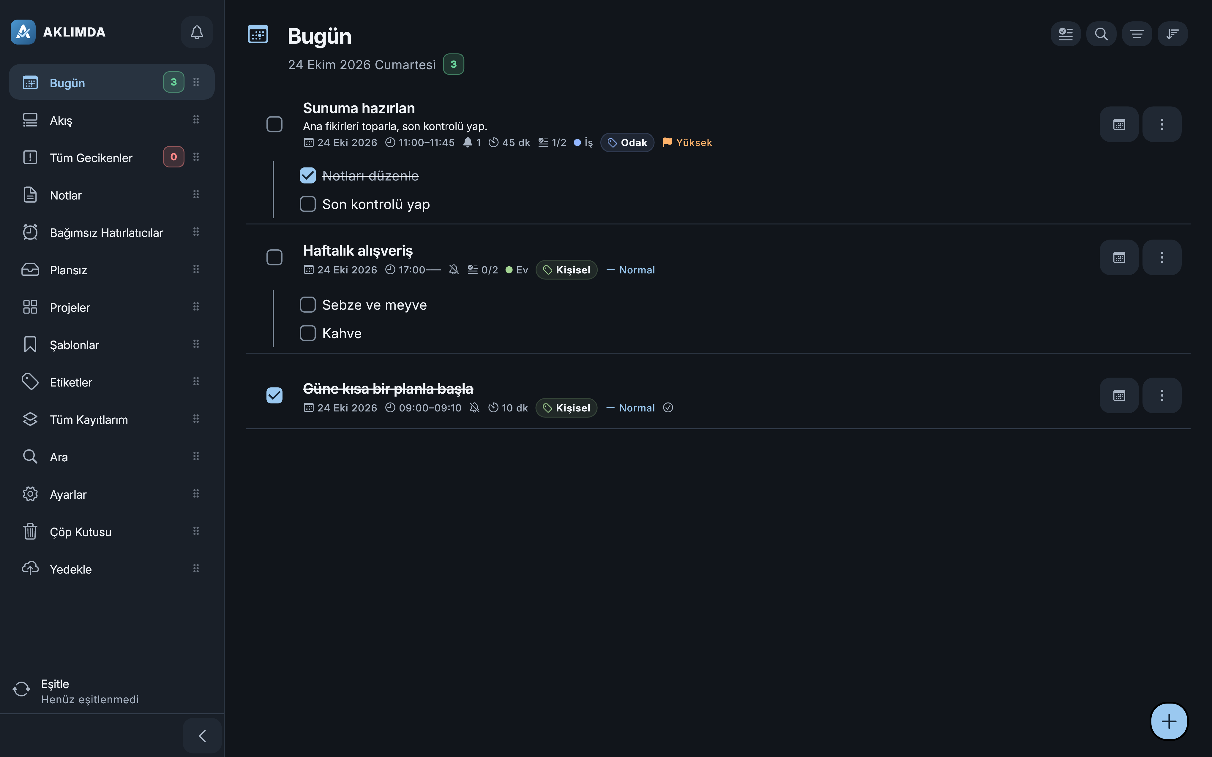 AKLIMDA web Bugün ekranı